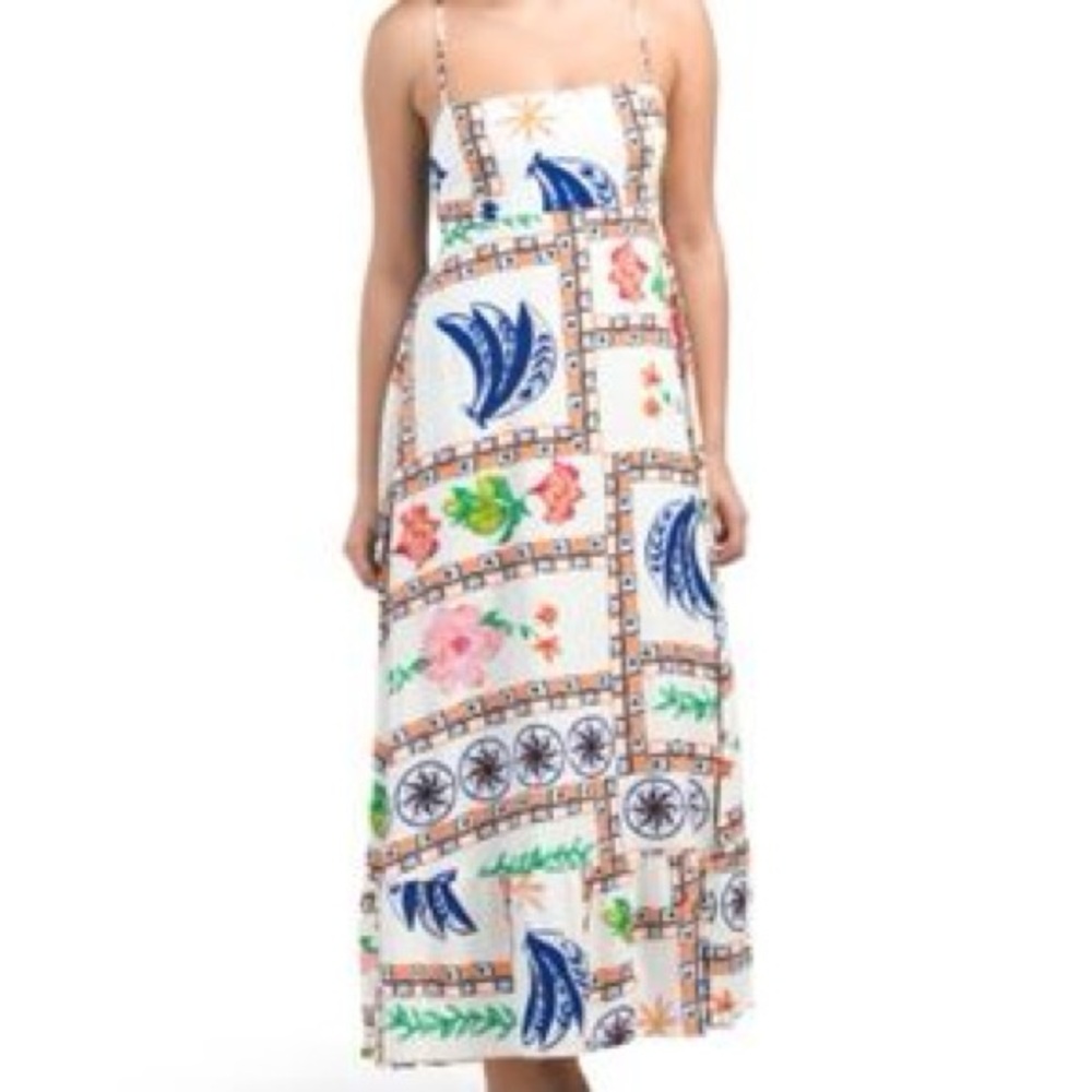 Anthropologie Label of Love White Midi Dress size medium linen blend
